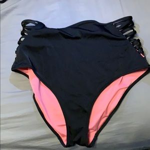 PINK high waisted swimming suit bottom black